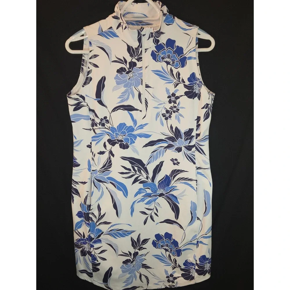 Tommy Bahama Island Zone Golf Dress Sleeveless Floral Print Blue White LOT OF 2